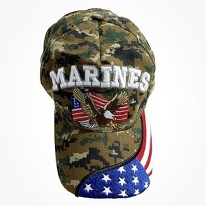 US Marines Camo Embroidered Eagle American Flag Adjustable Baseball Cap